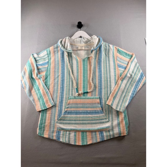 Southern Spirit Tops - Southern Spirit Womens Baja Hoodie Striped Pullover Teal Orange Blue Size M